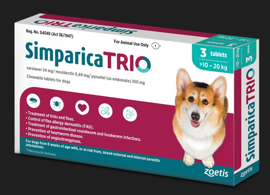Simparica Trio Dog 10 - 20Kg Teal 3`s